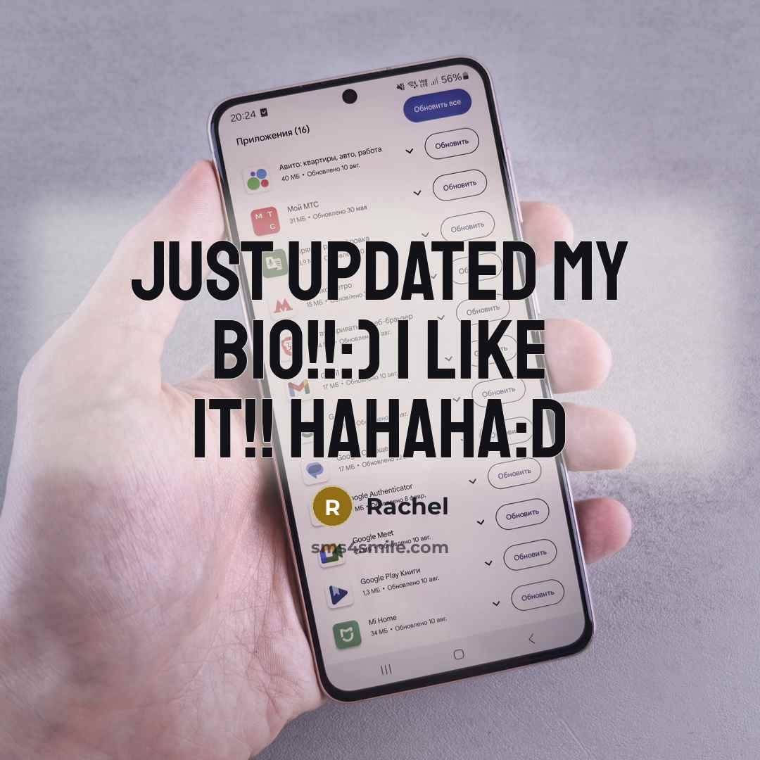 “Just updated my bio!!:) I like it!! Hahaha:D…” quote by Rachel