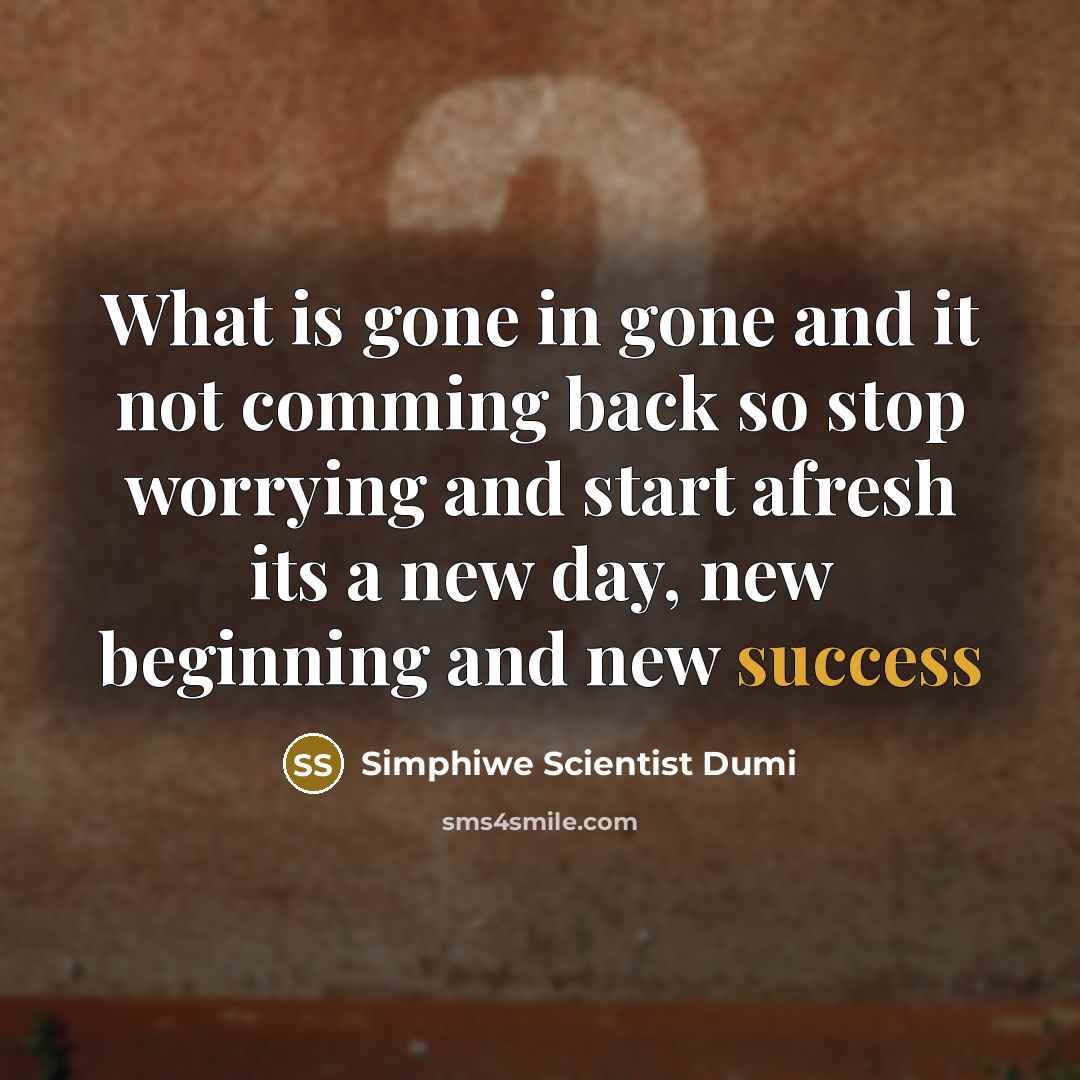 “What is gone in gone and it not comming back so stop worrying and start afresh its a new day, new beginning and new success” quote by Simphiwe Scientist Dumi