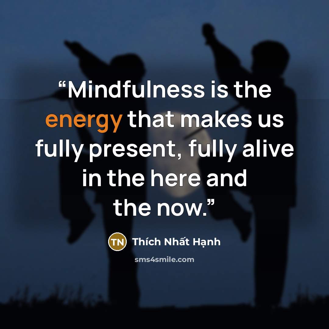 “Mindfulness is the energy that makes us fully present, fully alive in the here and the now.” quote by Thich Nhat Hanh