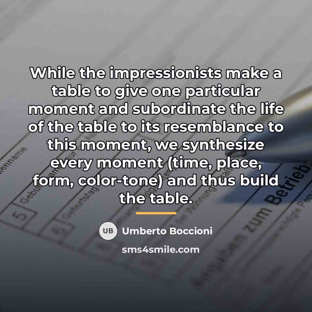 “While the impressionists make a table to give one particular…” quote by Umberto Boccioni