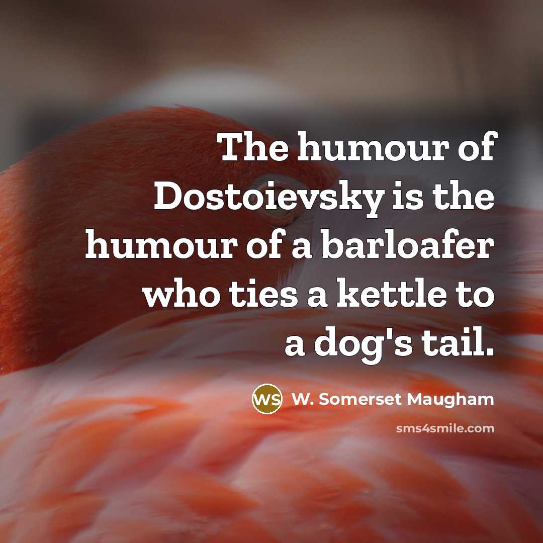 “The humour of Dostoievsky is the humour of a barloafer who ties a kettle to a dog's tail.” quote by W. Somerset Maugham