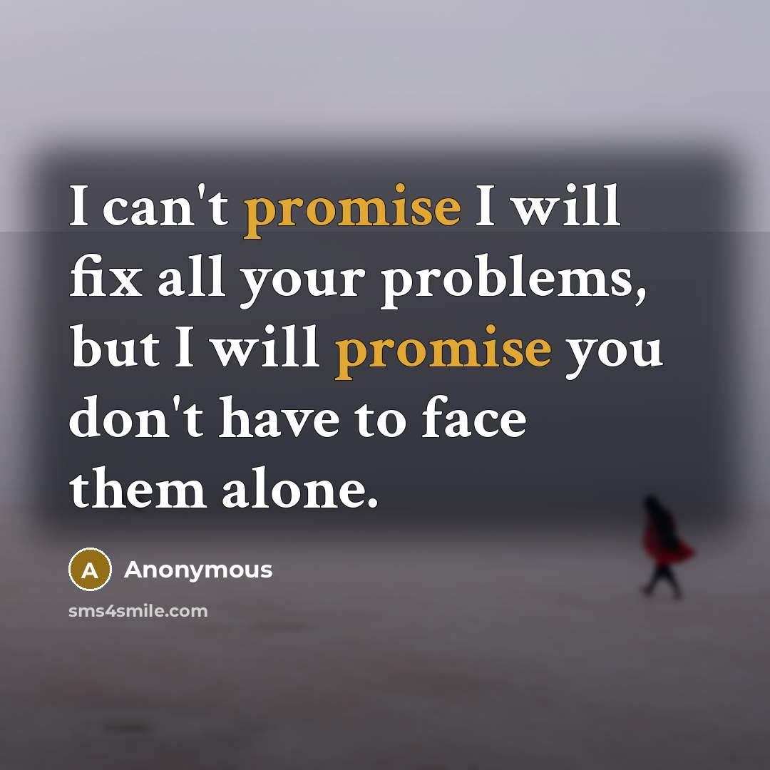 “I can't promise I will fix all your problems, but I will promise you don't have to face them alone.” quote by Anonymous