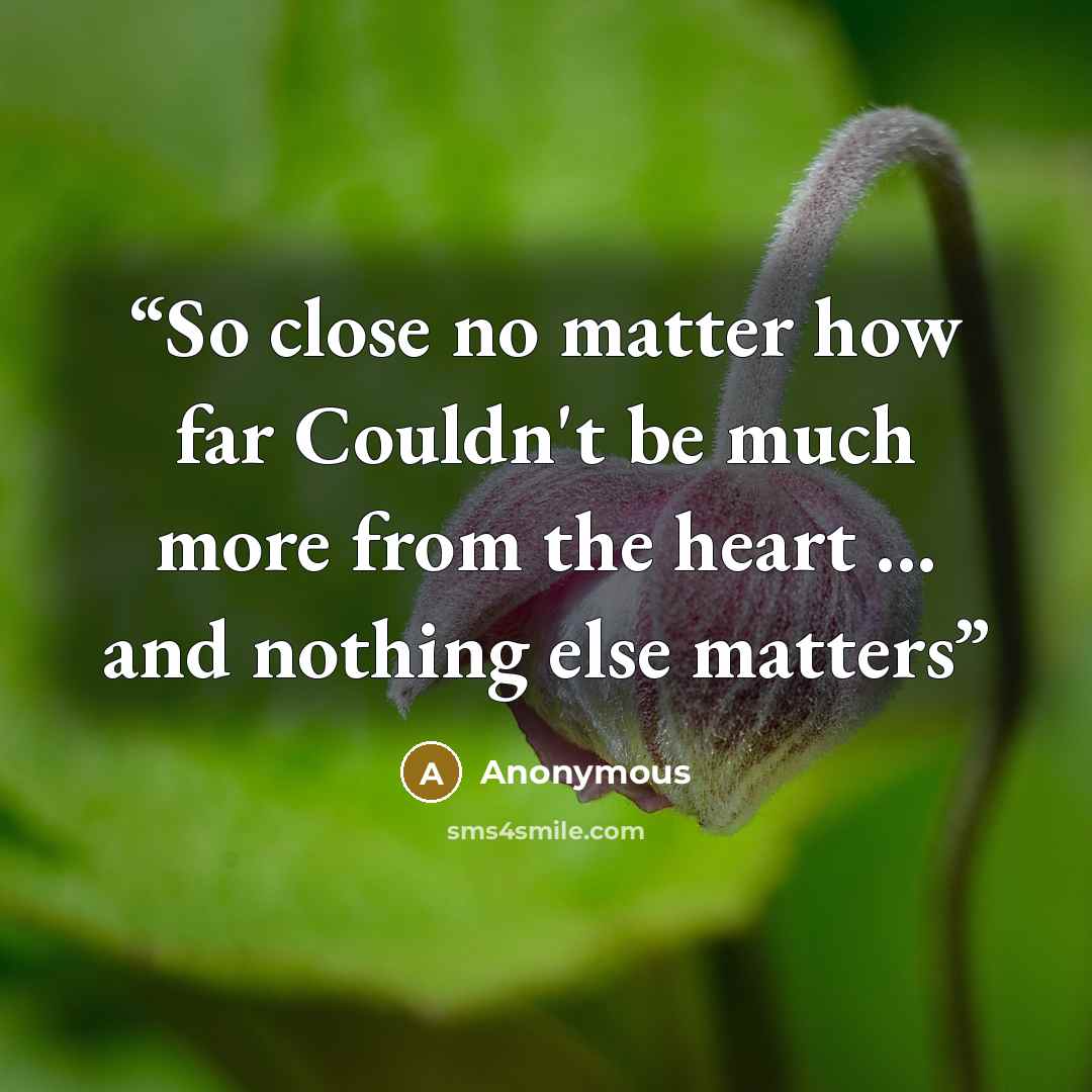 “So close no matter how far Couldn't be much more from the heart ... and nothing else matters” quote by Anonymous