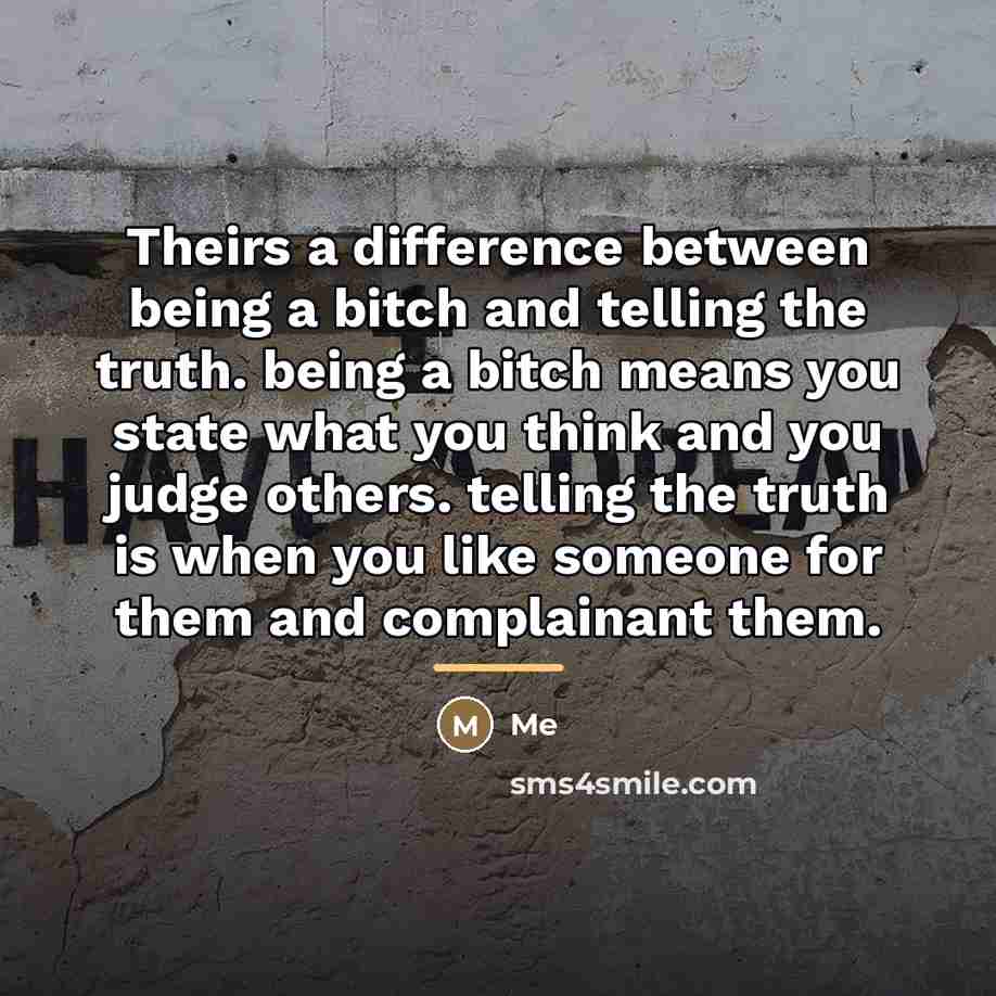 “Theirs a difference between being a bitch and telling the…” quote by Me