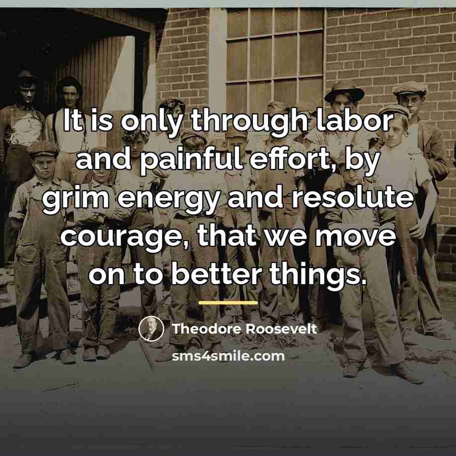 “It is only through labor and painful effort, by grim…” quote by Theodore Roosevelt