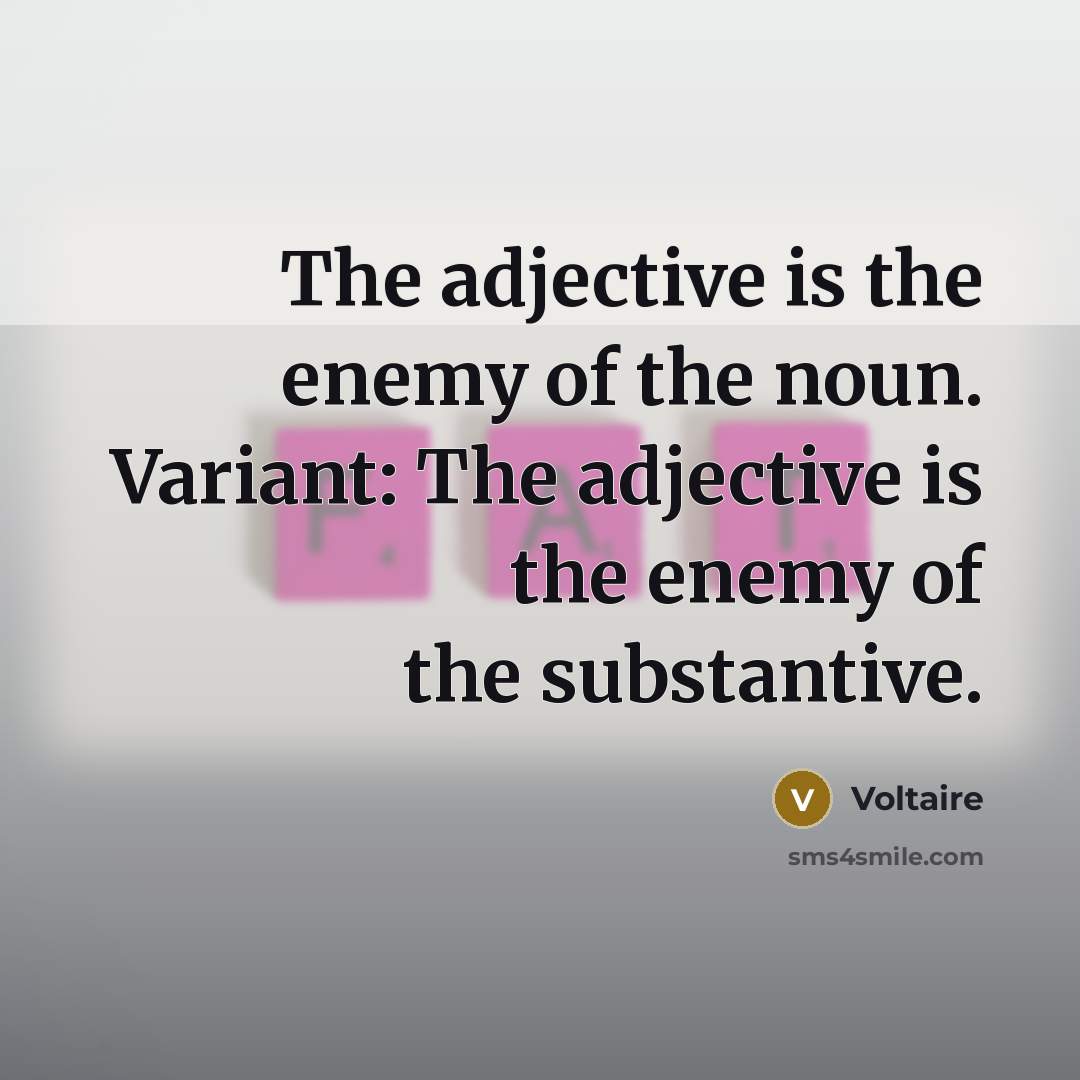“The adjective is the enemy of the noun. Variant: The adjective is the enemy of the substantive.” quote by Voltaire