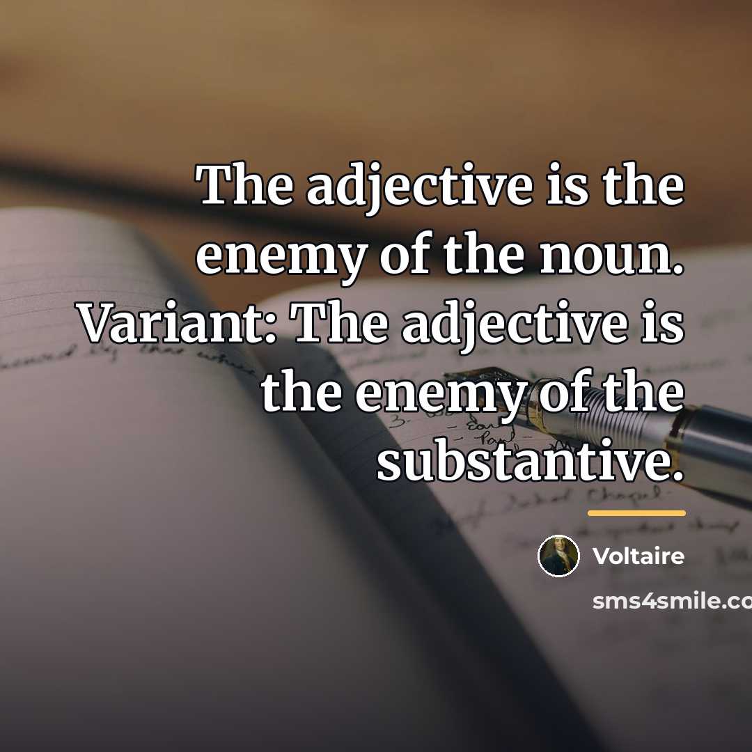 “The adjective is the enemy of the noun. Variant: The…” quote by Voltaire