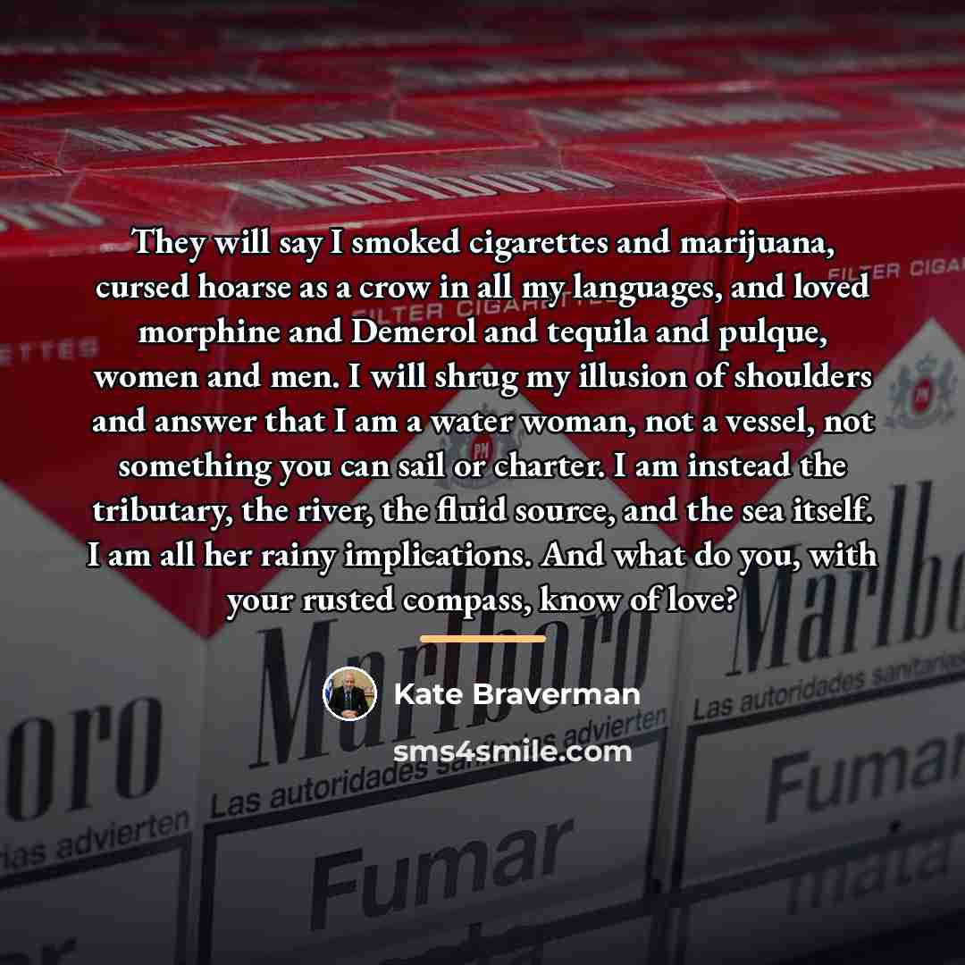 “They will say I smoked cigarettes and marijuana, cursed hoarse…” quote by Kate Braverman