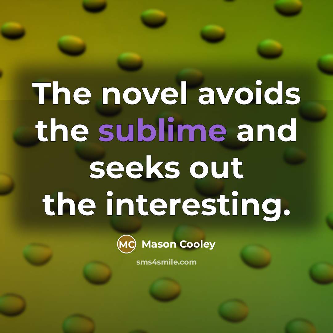“The novel avoids the sublime and seeks out the interesting.…” quote by Mason Cooley