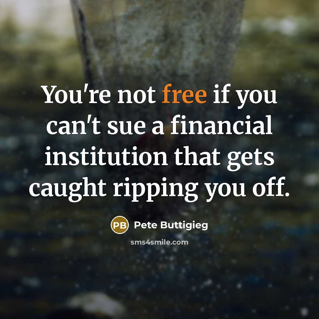 “You're not free if you can't sue a financial institution…” quote by Pete Buttigieg