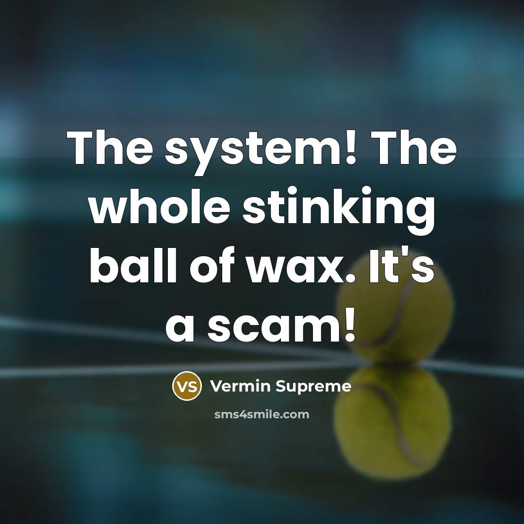 “The system! The whole stinking ball of wax. It's a…” quote by Vermin Supreme