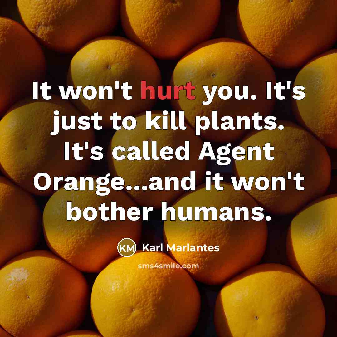 “It won't hurt you. It's just to kill plants. It's…” quote by Karl Marlantes