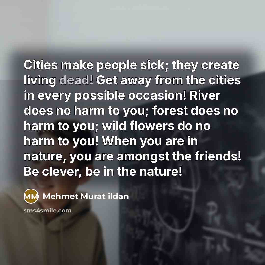 “Cities make people sick; they create living dead! Get away…” quote by Mehmet Murat Ildan