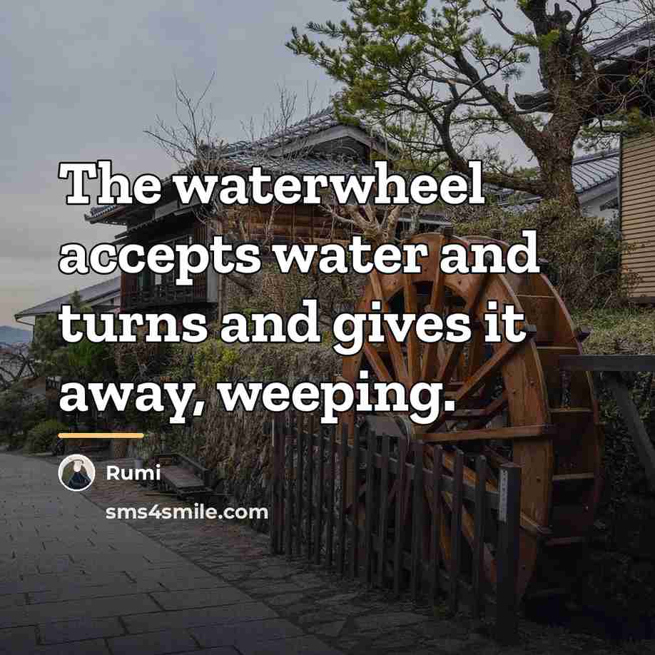 “The waterwheel accepts water and turns and gives it away,…” quote by Rumi