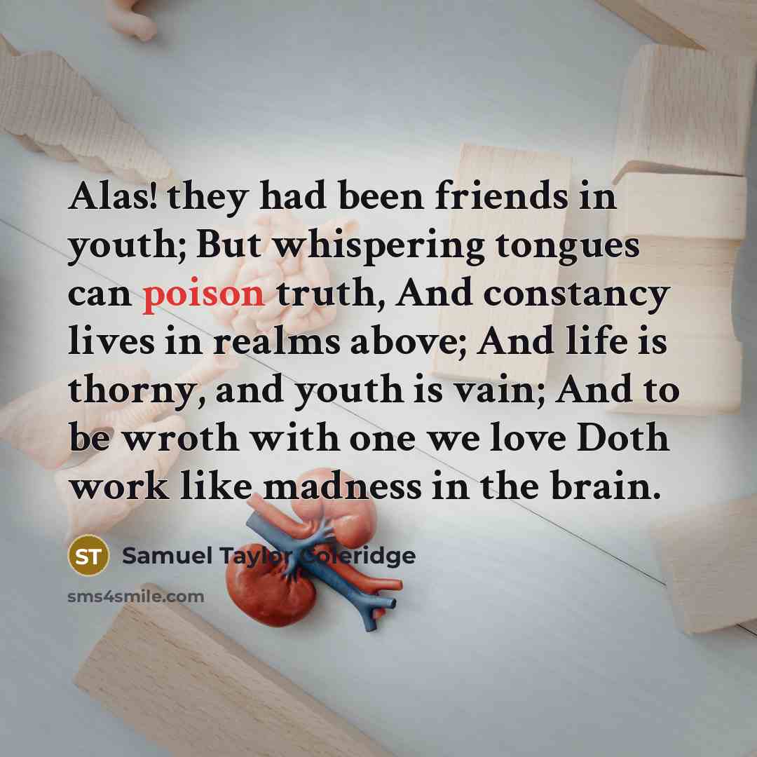 “Alas! they had been friends in youth; But whispering tongues…” quote by Samuel Taylor Coleridge