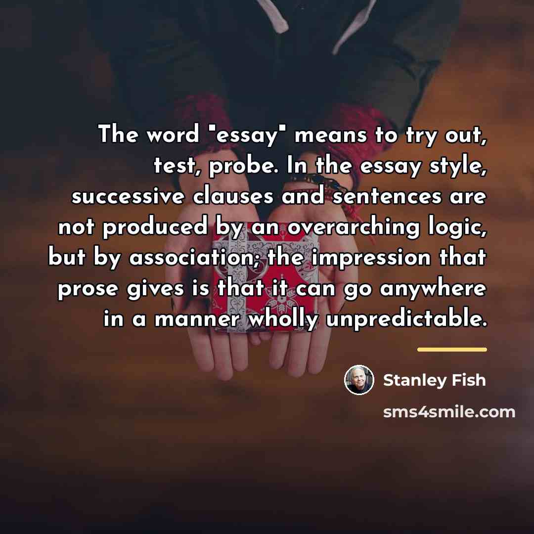 “The word "essay" means to try out, test, probe. In…” quote by Stanley Fish