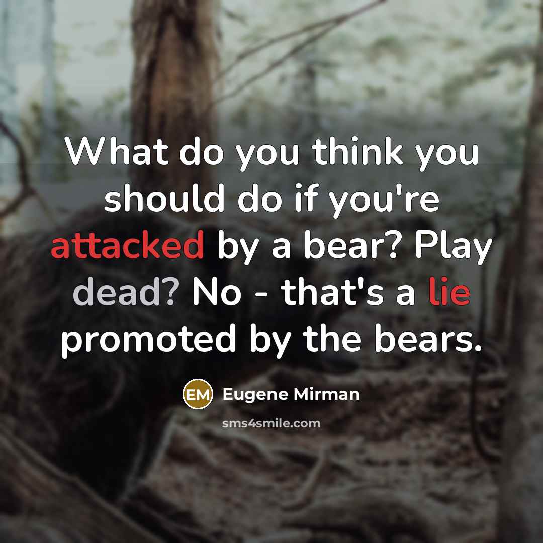 “What do you think you should do if you're attacked by a bear? Play dead? No - that's a lie promoted by the bears.” quote by Eugene Mirman