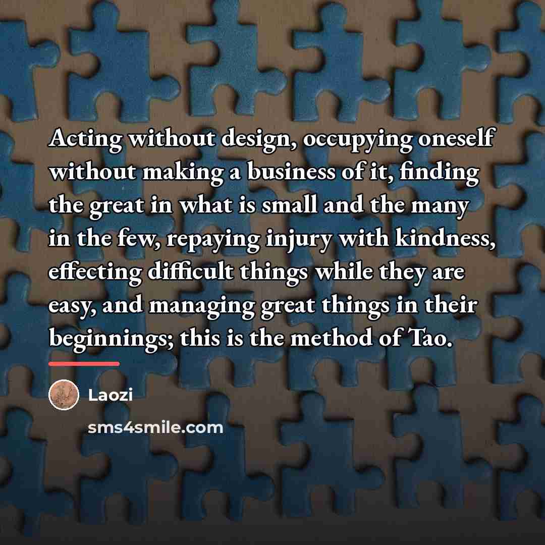 “Acting without design, occupying oneself without making a business of…” quote by Laozi