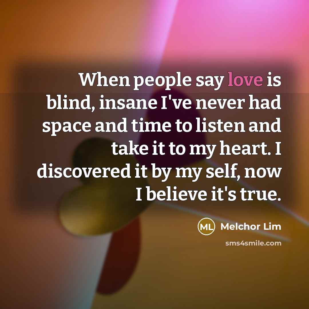“When people say love is blind, insane I've never had…” quote by Melchor Lim
