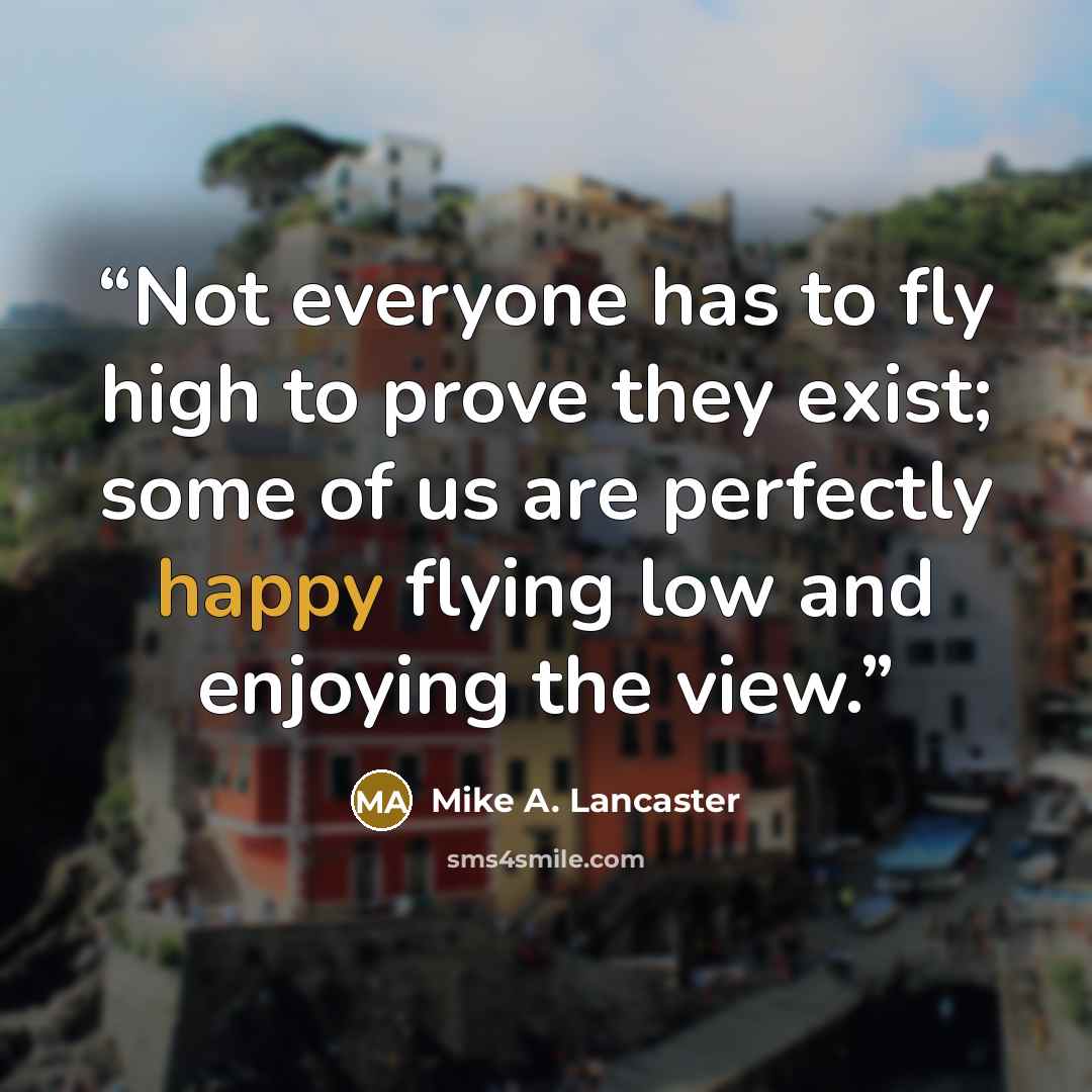 “Not everyone has to fly high to prove they exist; some of us are perfectly happy flying low and enjoying the view.” quote by Mike A. Lancaster