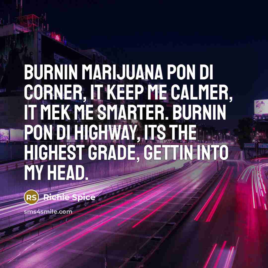 “Burnin marijuana pon di corner, It keep me calmer, It…” quote by Richie Spice