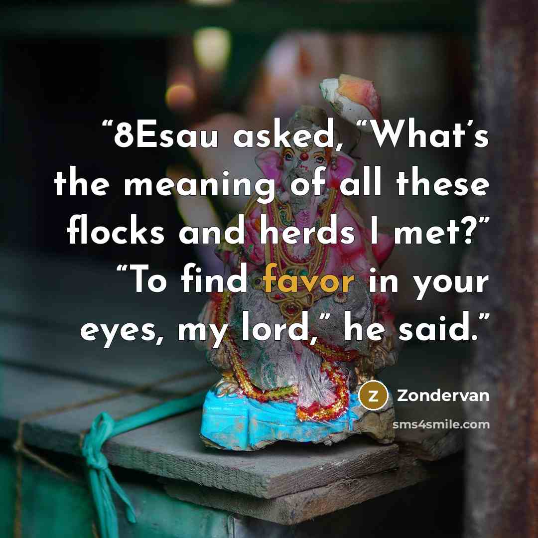 “8Esau asked, “What’s the meaning of all these flocks and herds I met?” “To find favor in your eyes, my lord,” he said.” quote by Zondervan