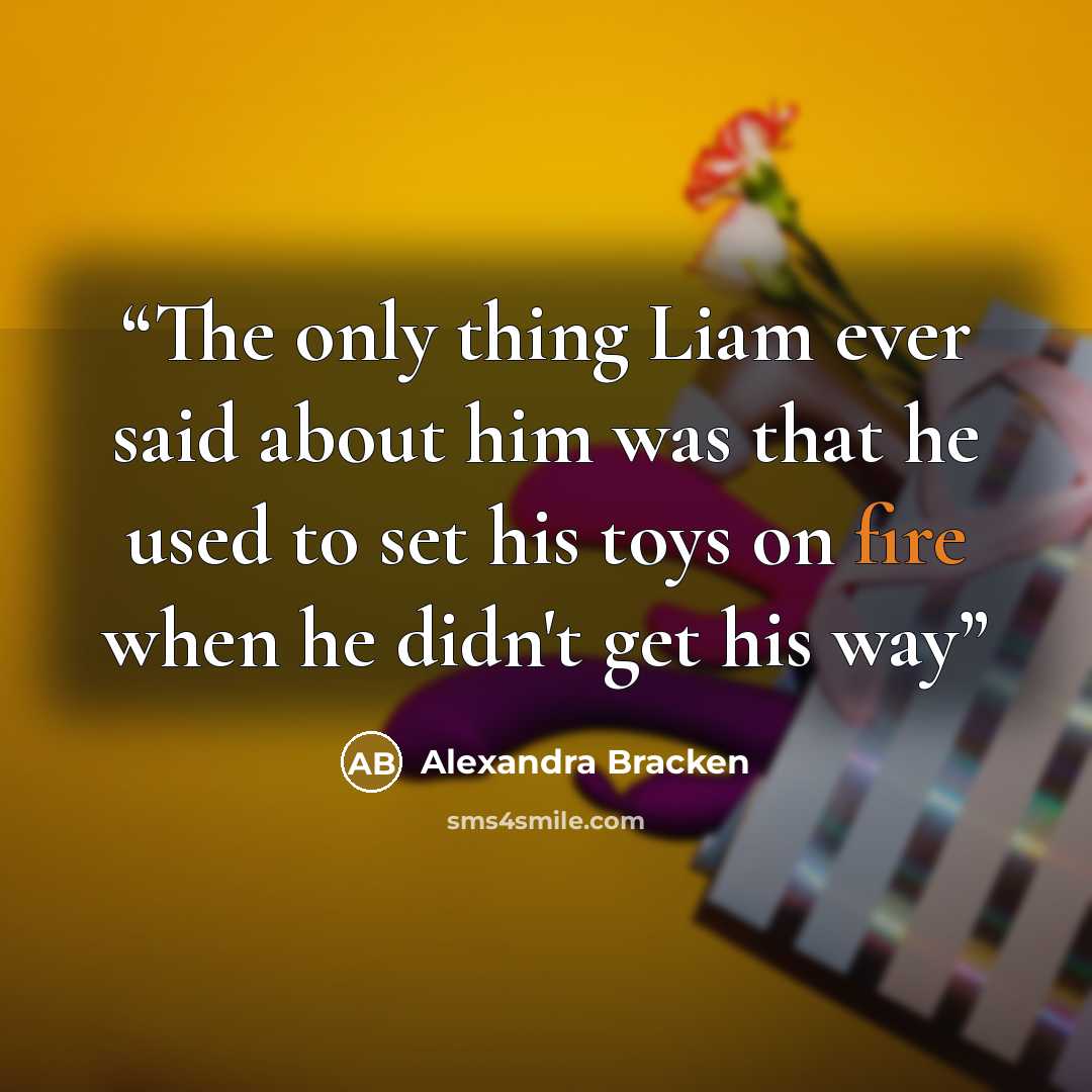 “The only thing Liam ever said about him was that he used to set his toys on fire when he didn't get his way” quote by alexandra bracken