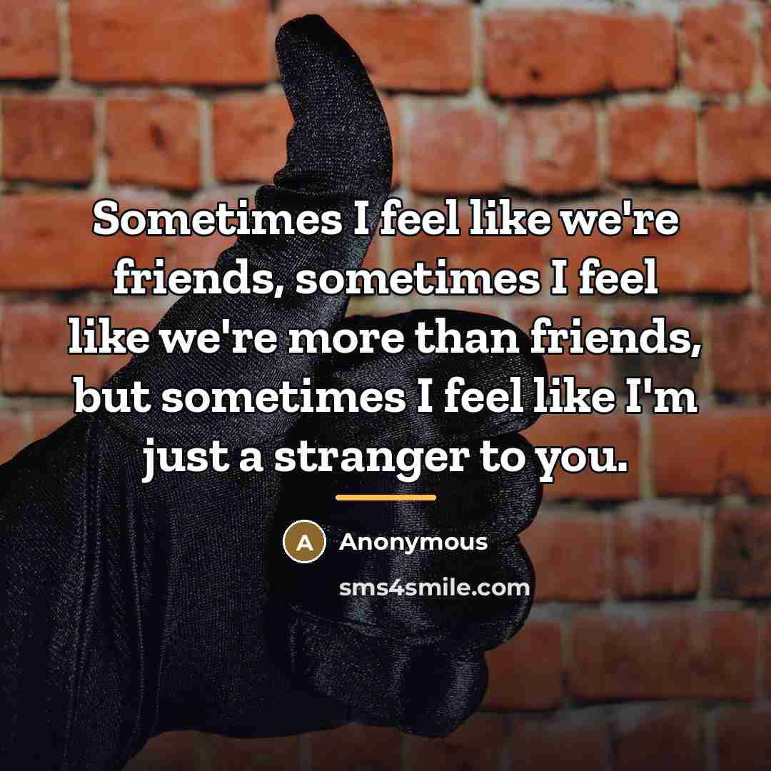 “Sometimes I feel like we're friends, sometimes I feel like…” quote by Anonymous