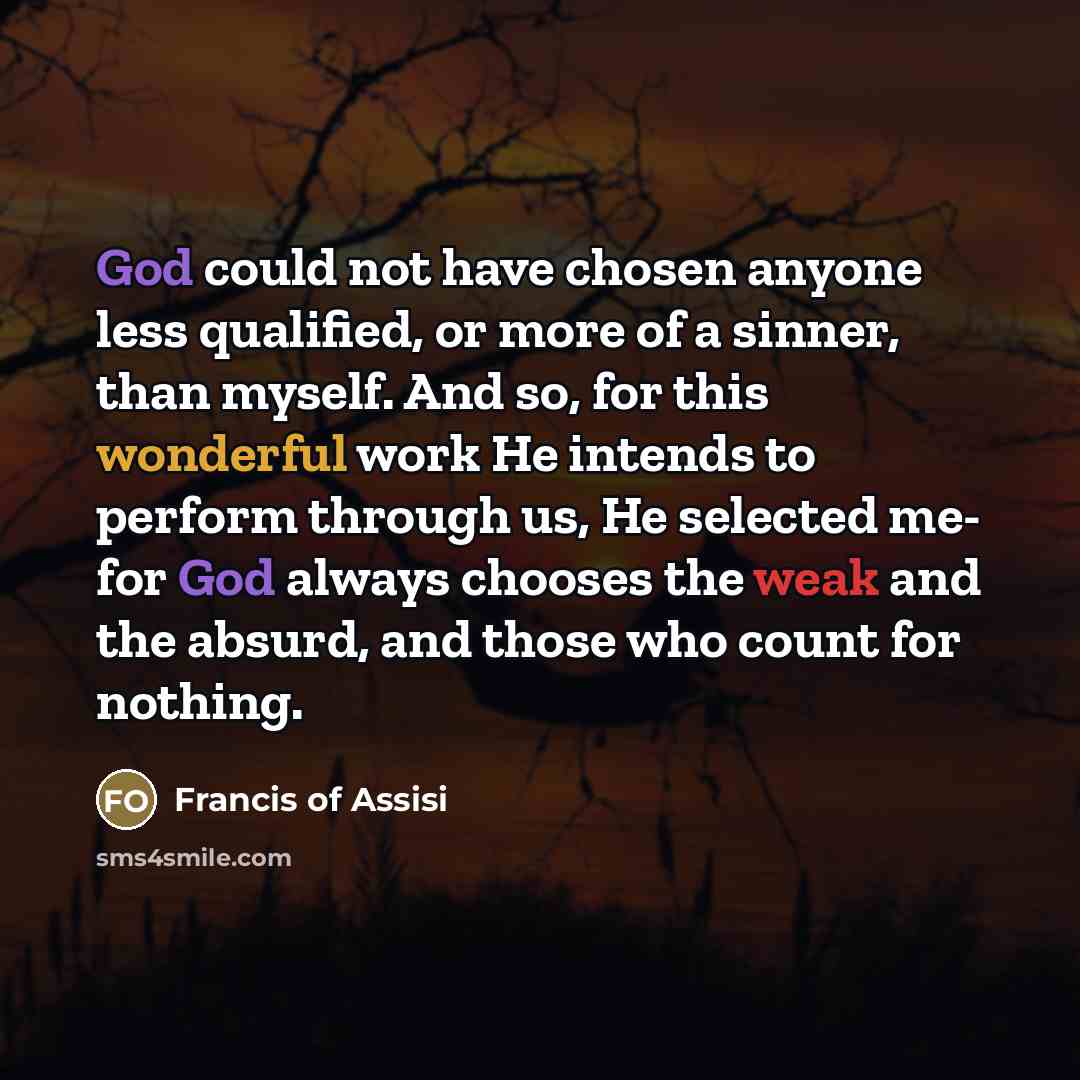 “God could not have chosen anyone less qualified, or more…” quote by Francis of Assisi