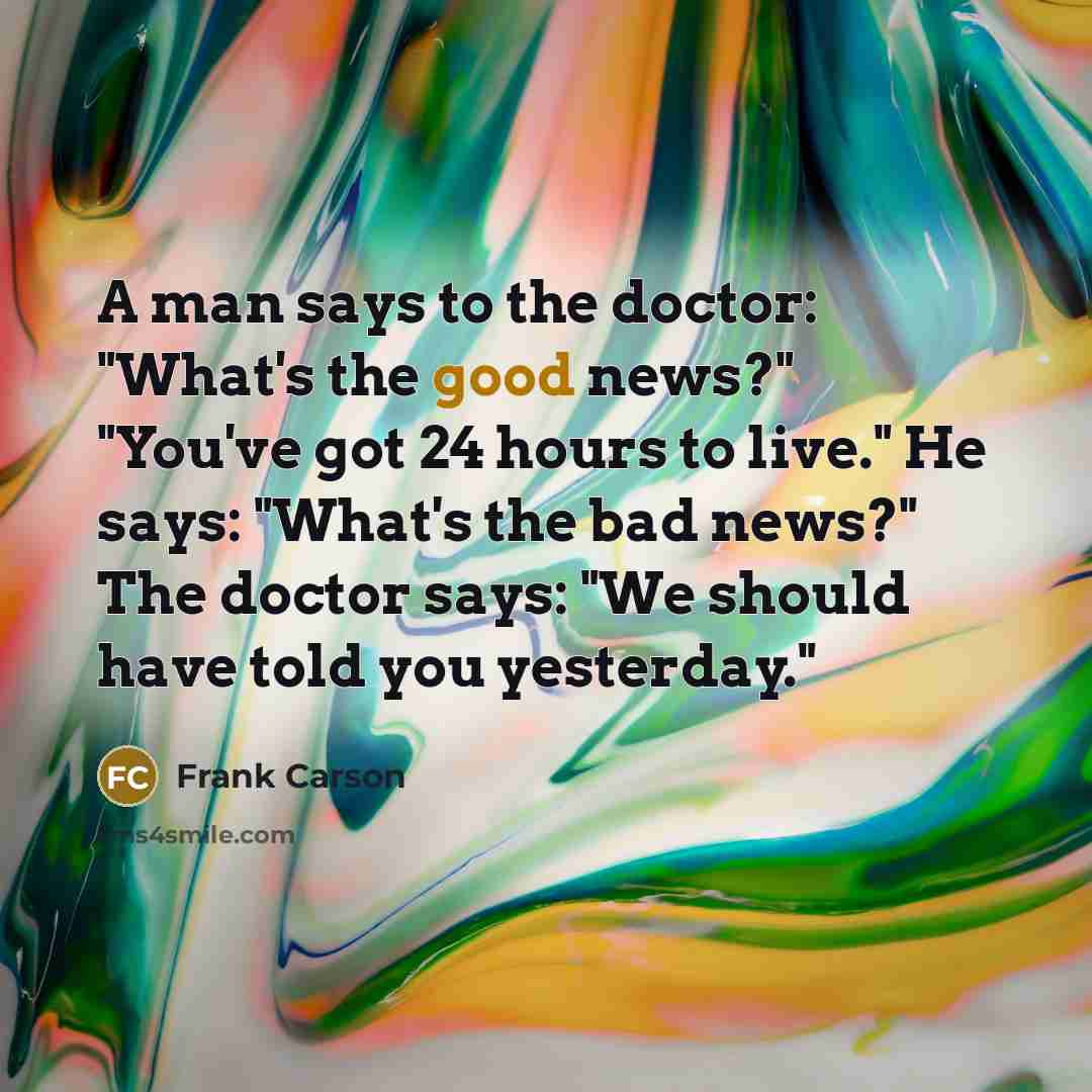 “A man says to the doctor: "What's the good news?"…” quote by Frank Carson