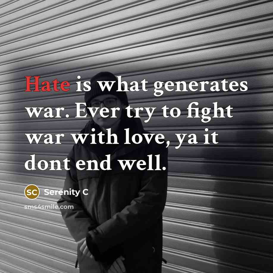 “Hate is what generates war. Ever try to fight war…” quote by Serenity C