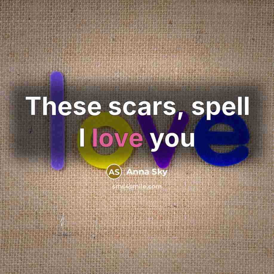 “These scars, spell I love you” quote by Anna Sky
