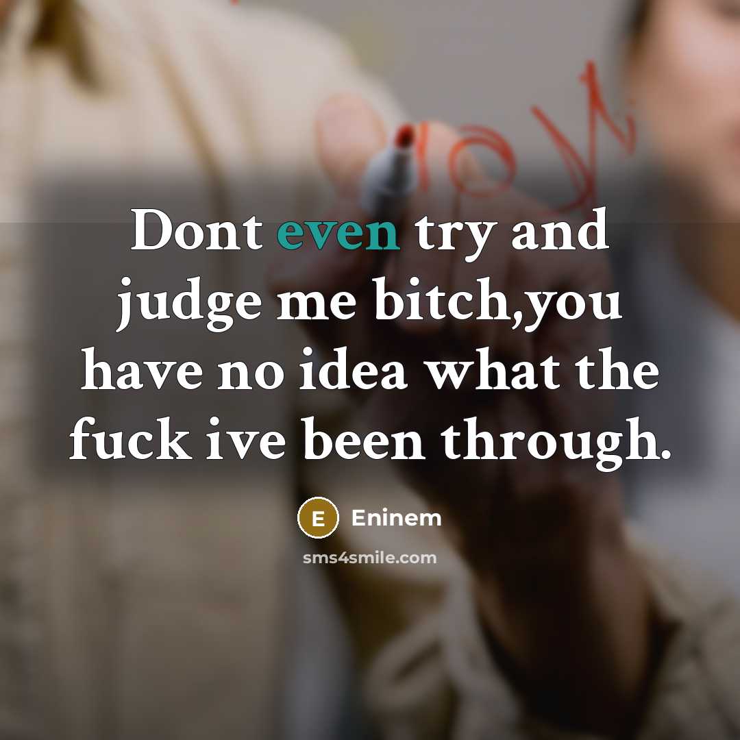 “Dont even try and judge me bitch,you have no idea what the fuck ive been through.” quote by Eninem