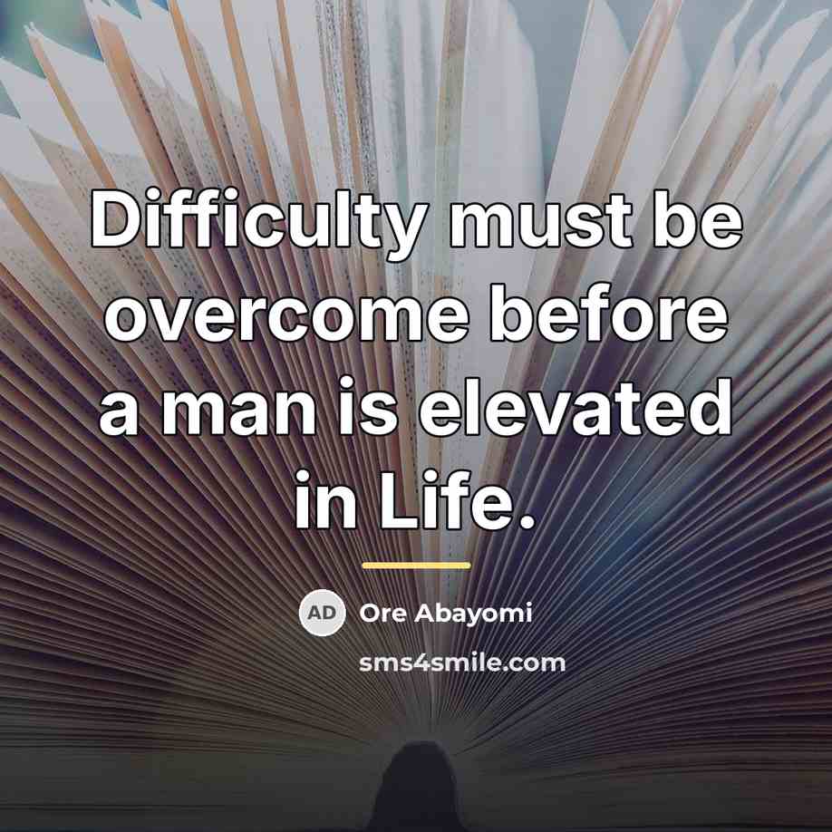 “Difficulty must be overcome before a man is elevated in…” quote by Ore Abayomi