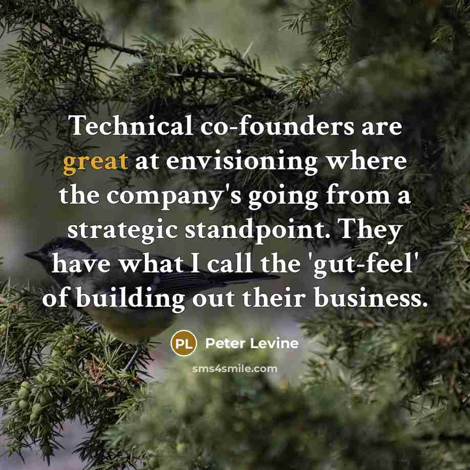 “Technical co-founders are great at envisioning where the company's going…” quote by Peter Levine