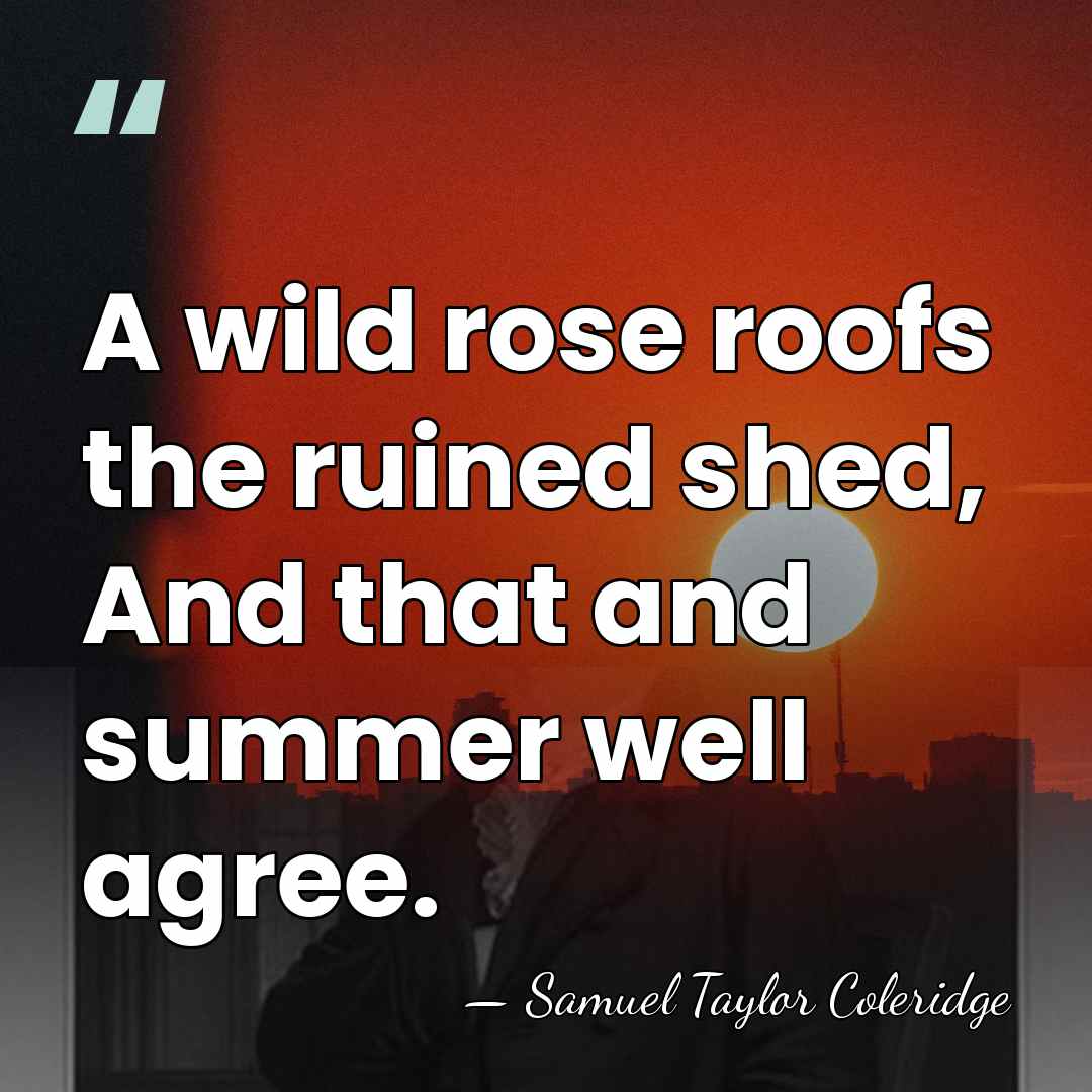 A wild rose roofs the ruined shed, And that and summer well&hellip; - Samuel Taylor Coleridge