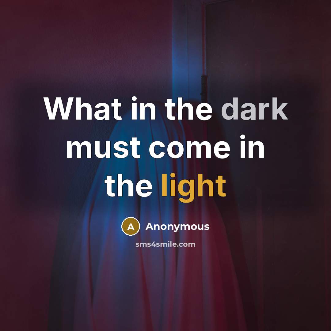 “What in the dark must come in the light” quote by Anonymous