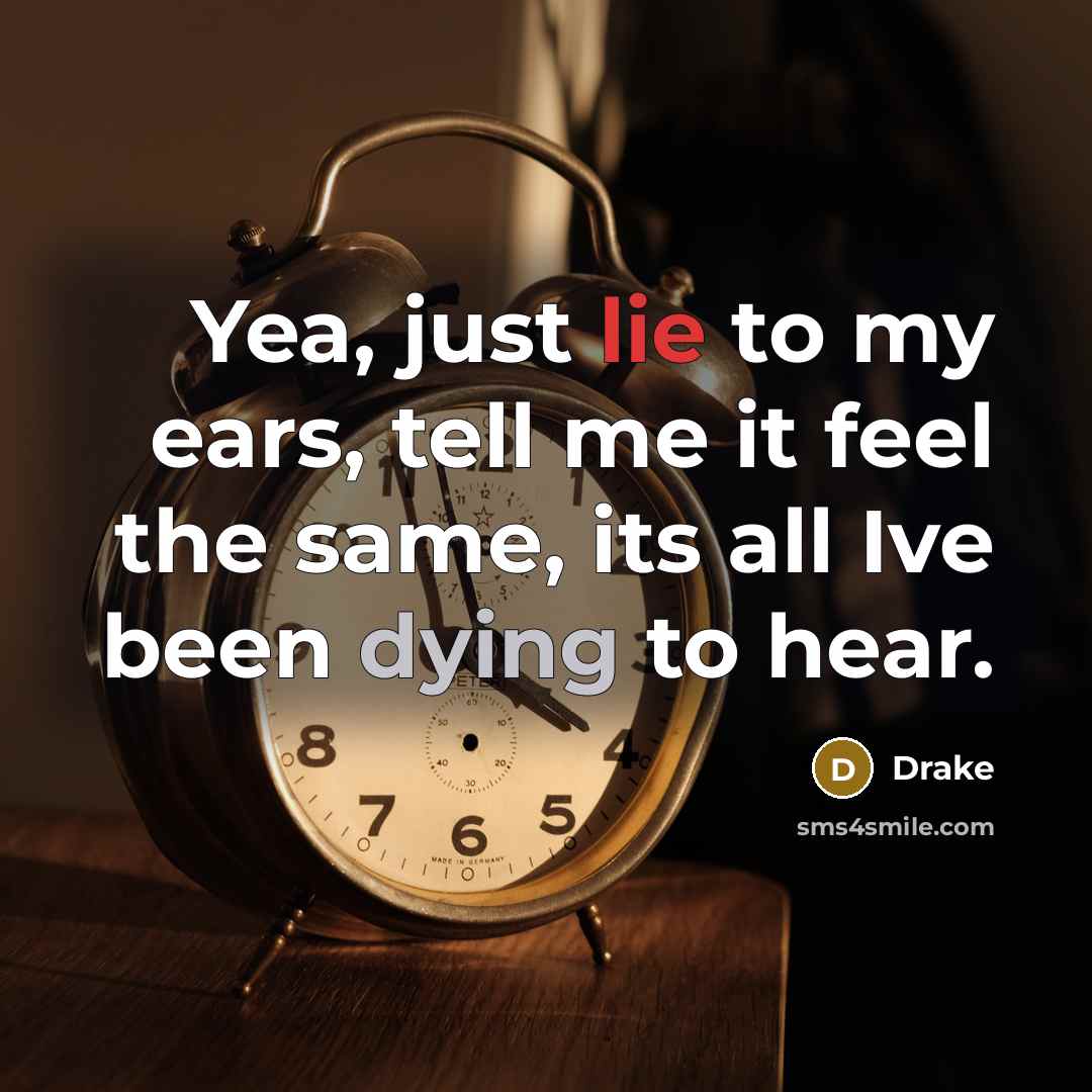 “Yea, just lie to my ears, tell me it feel…” quote by Drake
