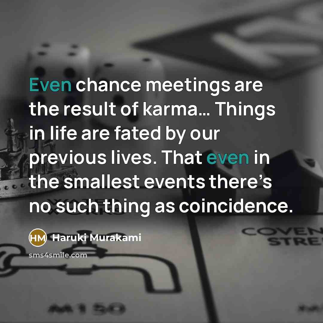 “Even chance meetings are the result of karma… Things in…” quote by Haruki Murakami