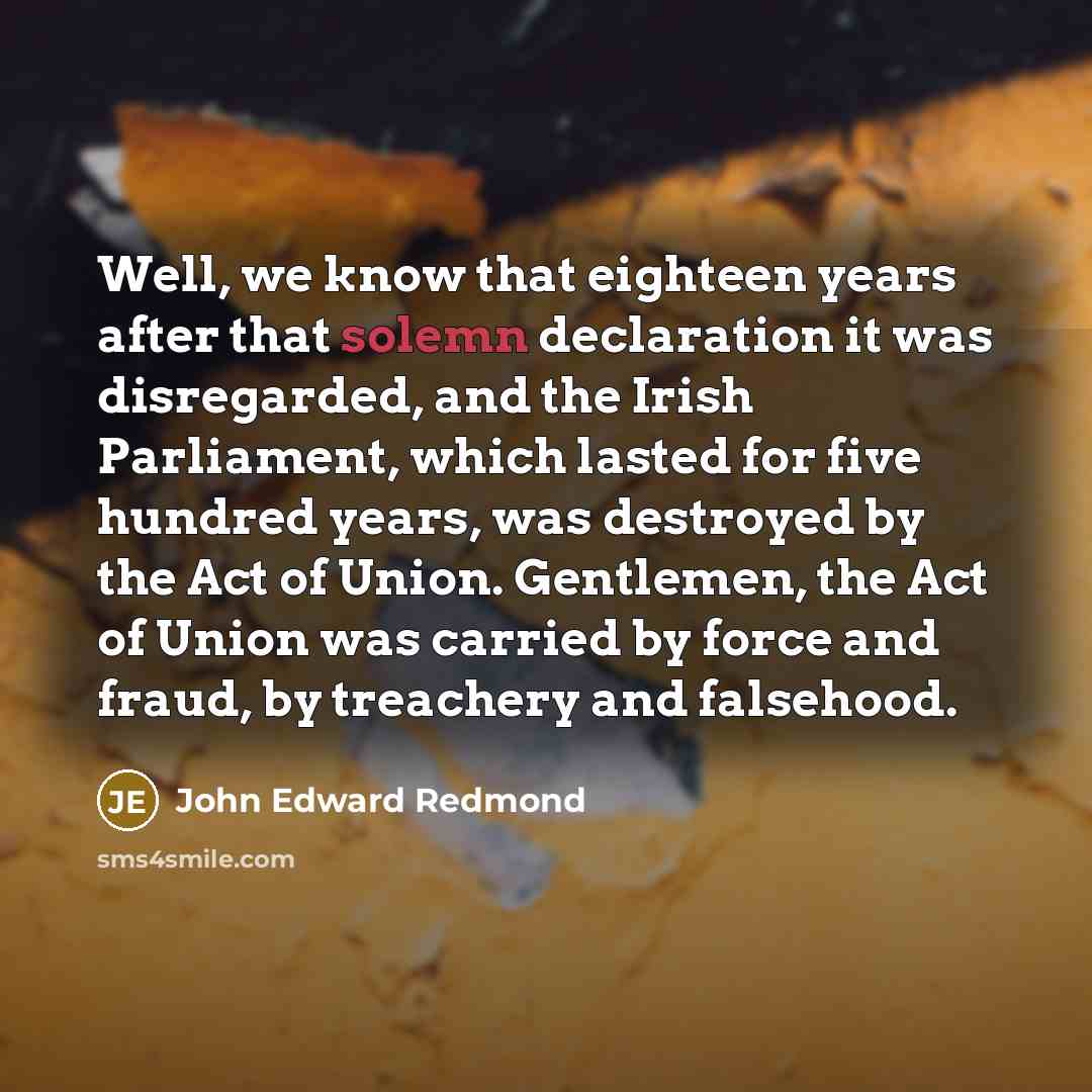 “Well, we know that eighteen years after that solemn declaration…” quote by John Edward Redmond