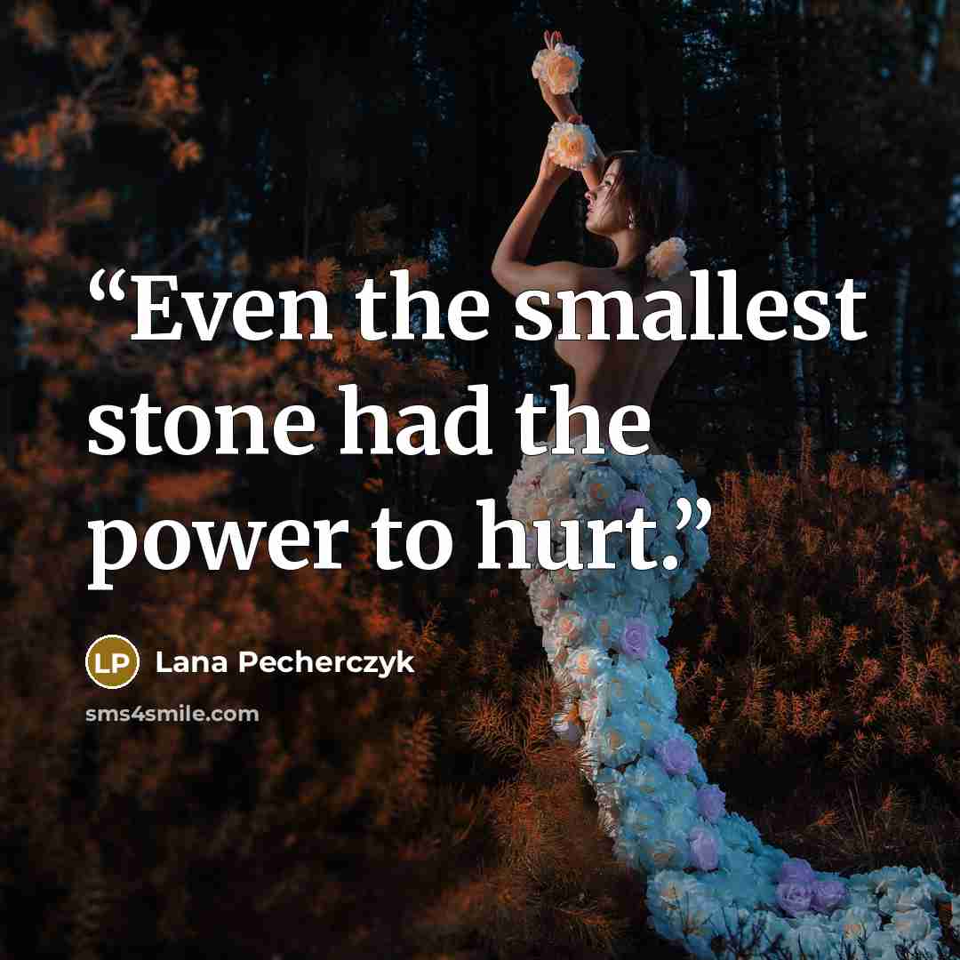 “Even the smallest stone had the power to hurt.” quote by Lana Pecherczyk