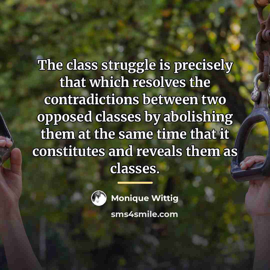 “The class struggle is precisely that which resolves the contradictions…” quote by Monique Wittig