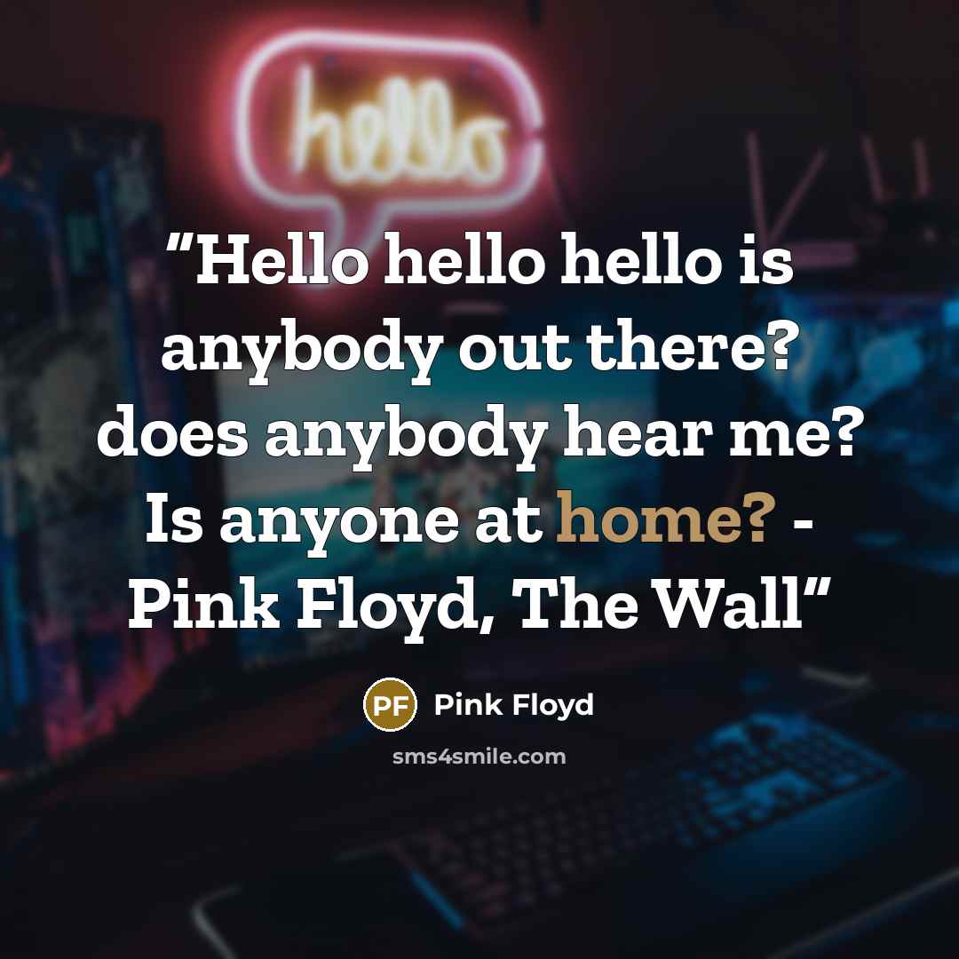 “Hello hello hello is anybody out there? does anybody hear me? Is anyone at home? - Pink Floyd, The Wall” quote by Pink Floyd