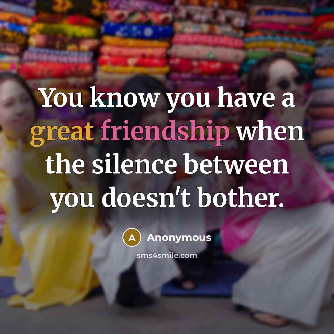 “You know you have a great friendship when the silence between you doesn't bother.” quote by Anonymous