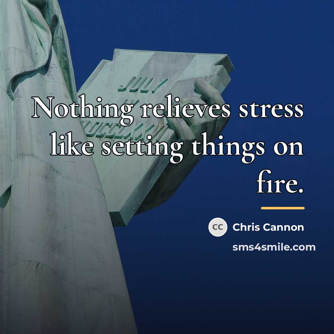 “Nothing relieves stress like setting things on fire.…” quote by Chris Cannon
