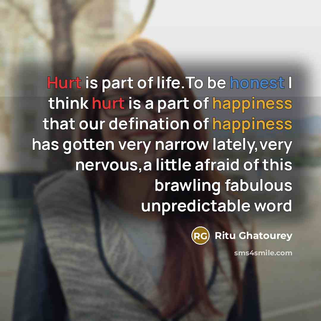 “Hurt is part of life.To be honest I think hurt…” quote by Ritu Ghatourey