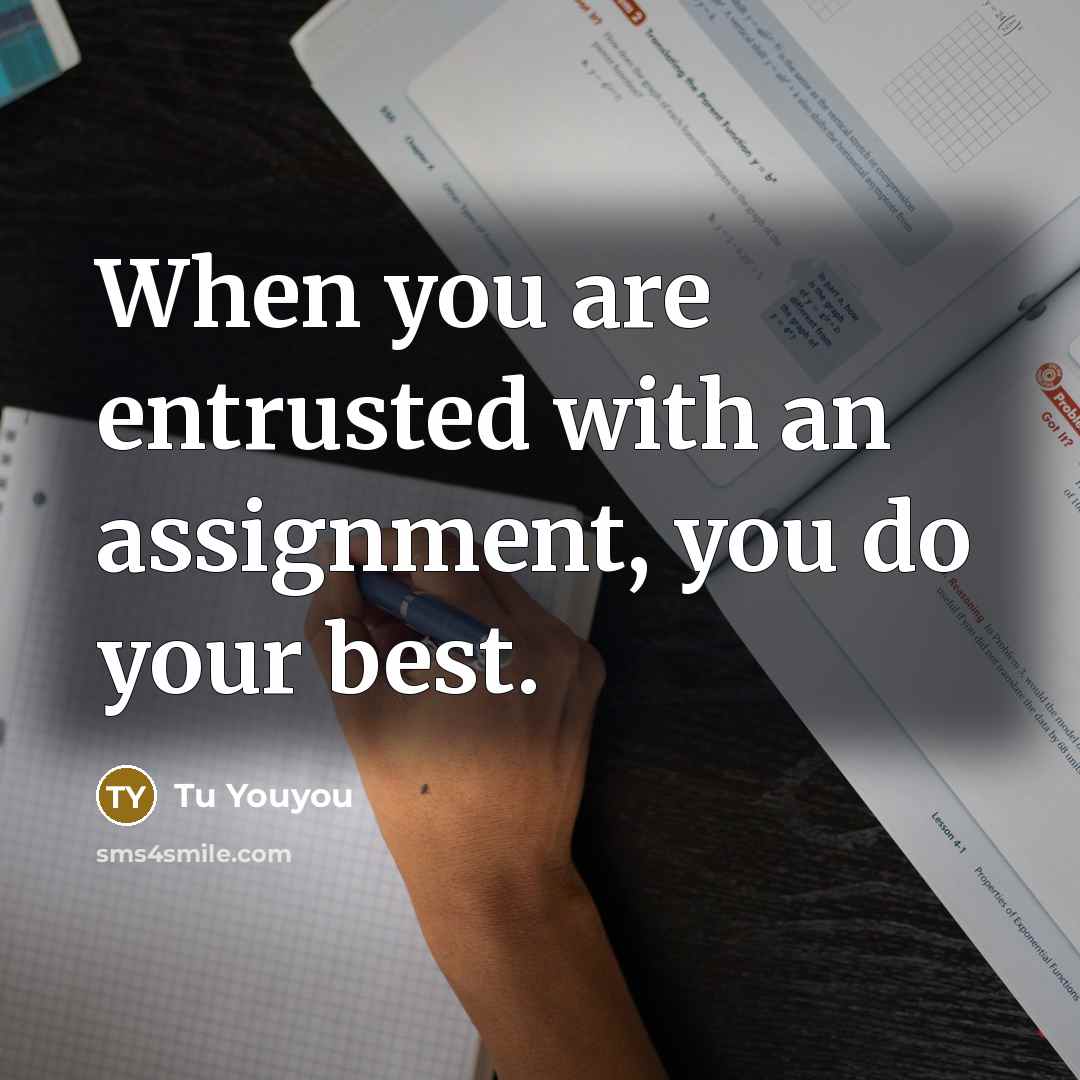“When you are entrusted with an assignment, you do your…” quote by Tu Youyou