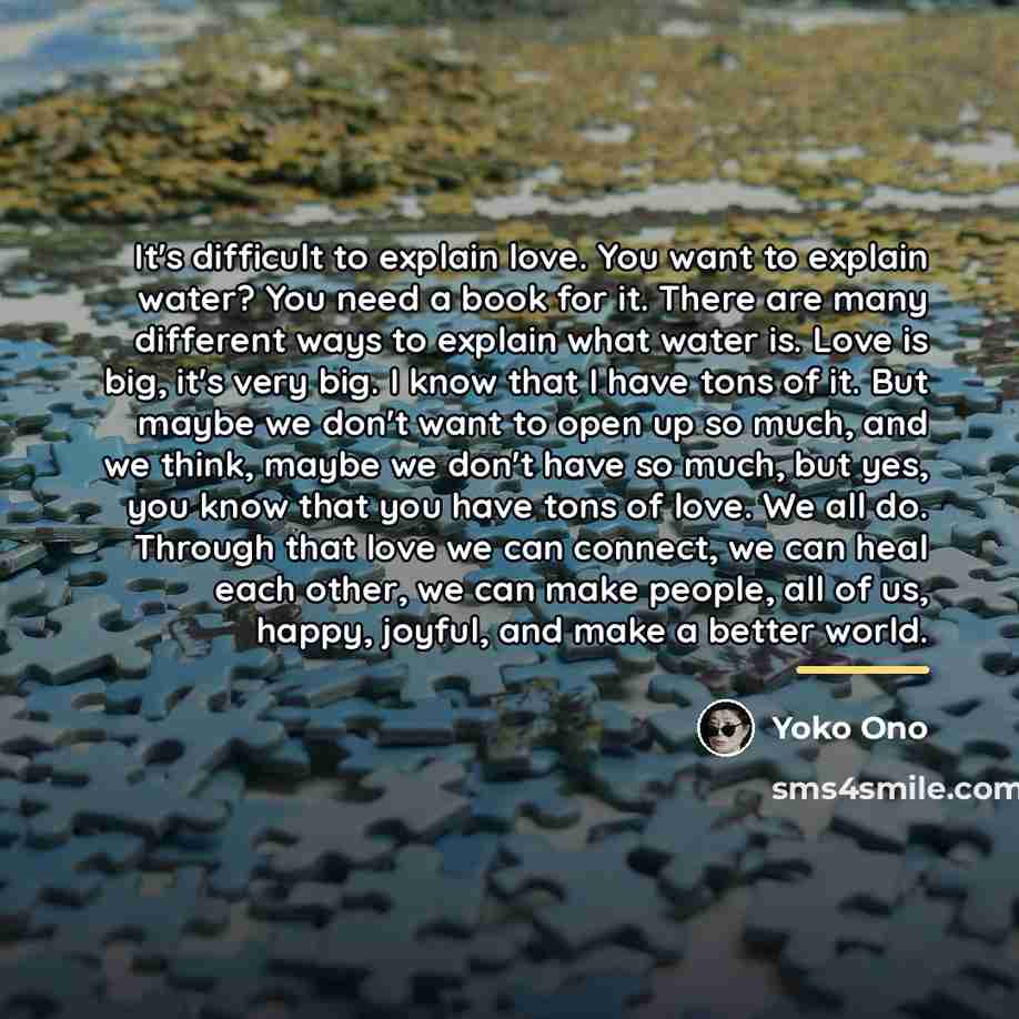 “It's difficult to explain love. You want to explain water?…” quote by Yoko Ono