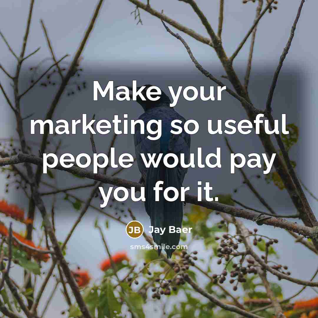 “Make your marketing so useful people would pay you for…” quote by Jay Baer