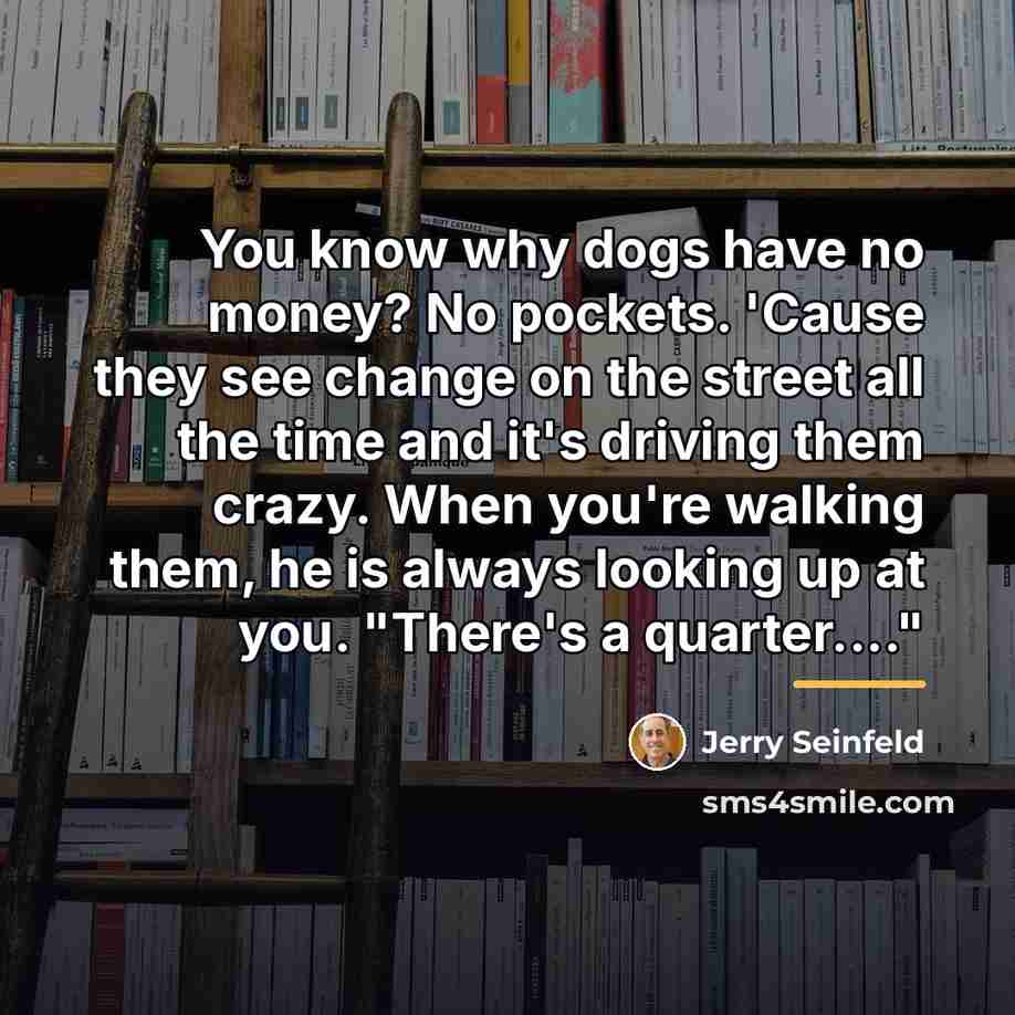 “You know why dogs have no money? No pockets. 'Cause…” quote by Jerry Seinfeld